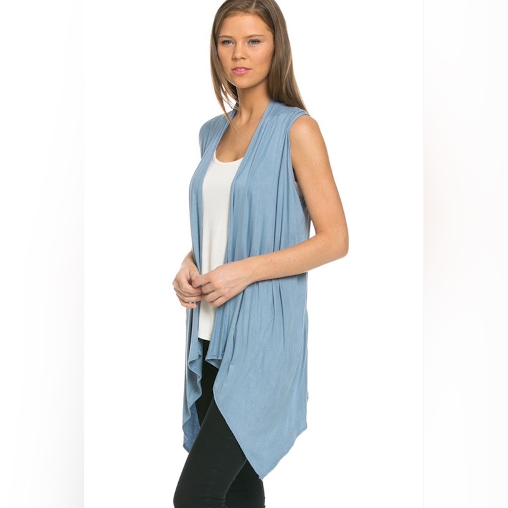 Blue Sleeveless Cardigan Vest
